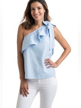 Vineyard Vines Cloud One Shoulder Bow Top NWT 0 Ruffle Coastal Prep Resortwear